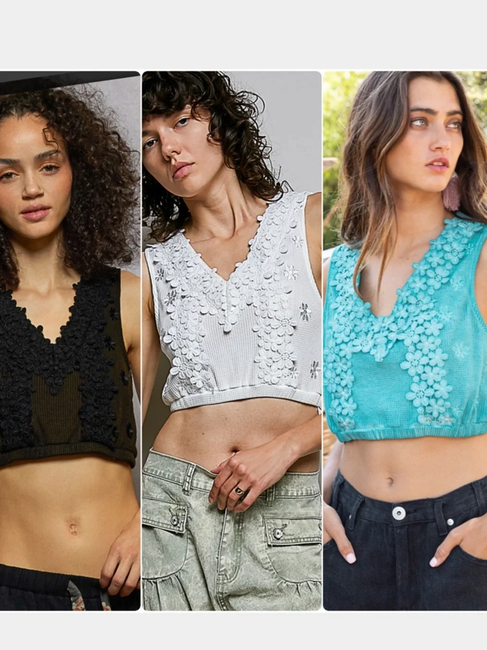 2/$35 🌺Clearance! Floral Appliqué V-Neck Cropped Tank Top - Picture 4 of 7